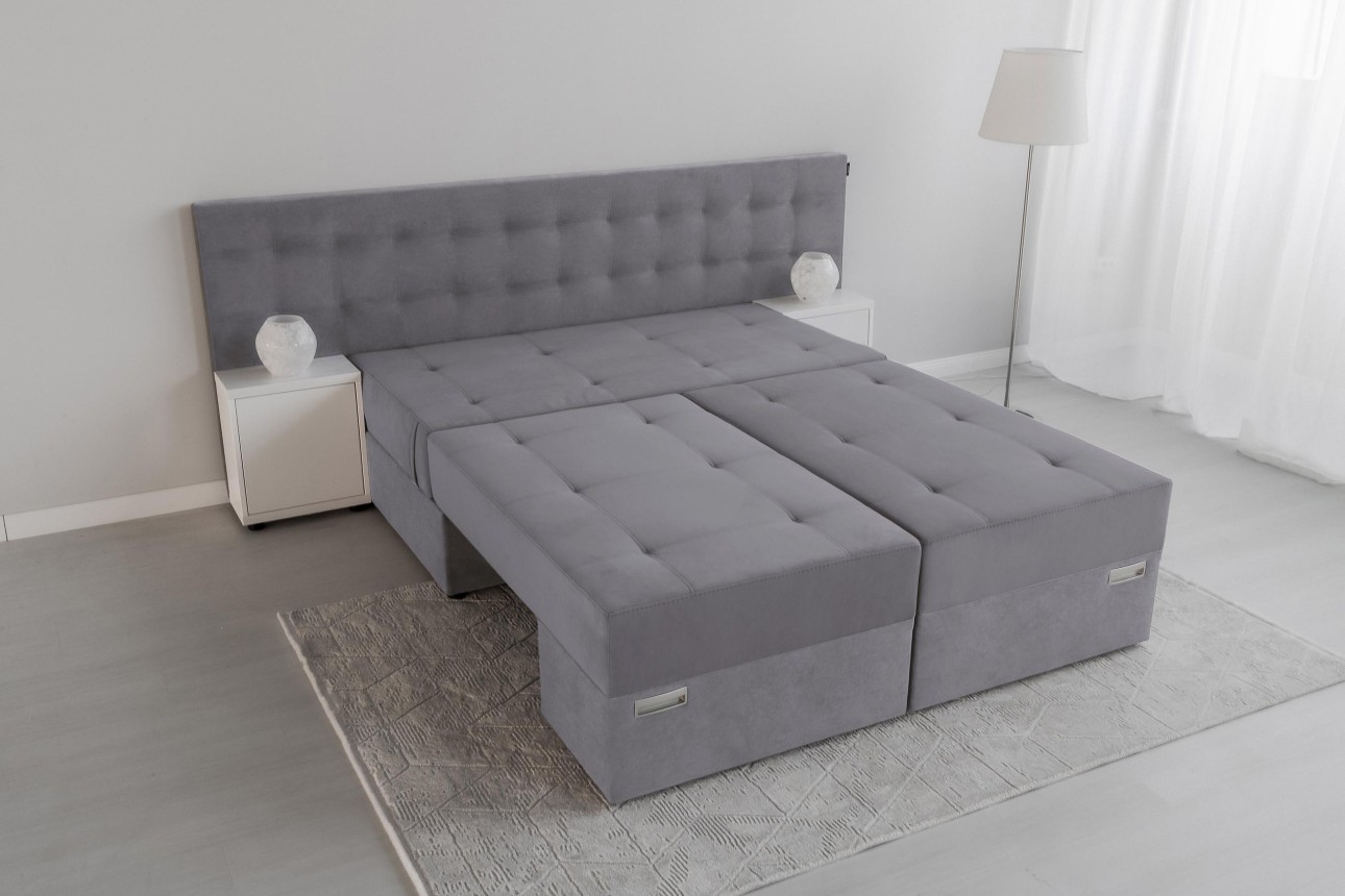 Canapea extensibilă MADRID, cu ladă de depozitare, noptiere integrate, mecanism de extindere „foarfece”, 2350x1050x1000 mm, spațiu de dormit 1550x2050 mm.