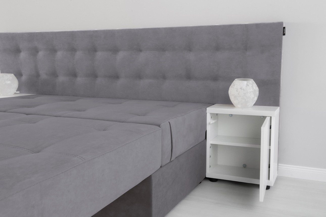 Canapea extensibilă MADRID, cu ladă de depozitare, noptiere integrate, mecanism de extindere „foarfece”, 2350x1050x1000 mm, spațiu de dormit 1550x2050 mm.