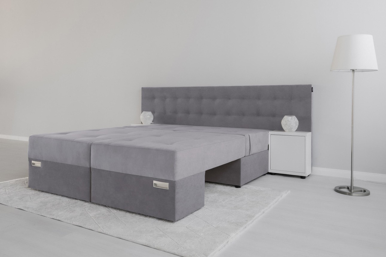 Canapea extensibilă MADRID, cu ladă de depozitare, noptiere integrate, mecanism de extindere „foarfece”, 2350x1050x1000 mm, spațiu de dormit 1550x2050 mm.