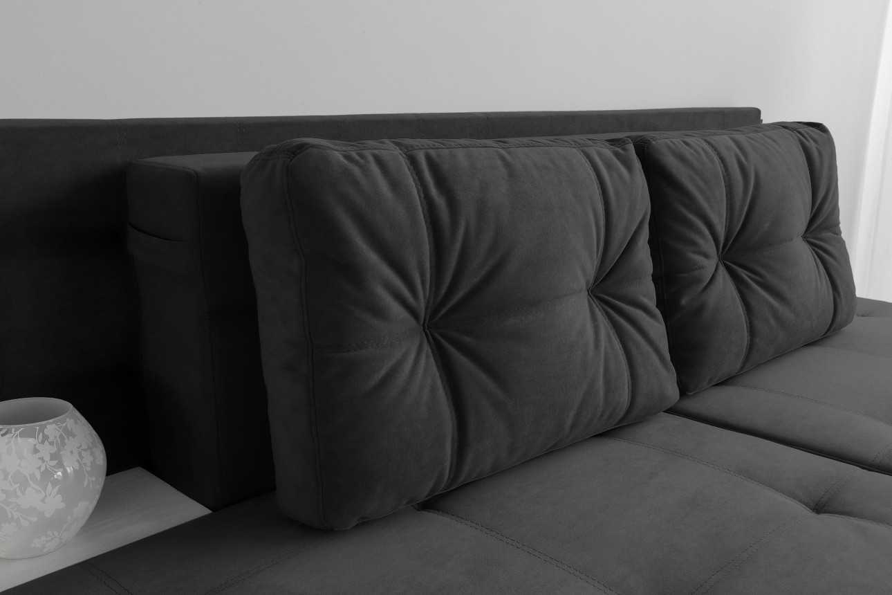 Canapea extensibilă MADRID, cu ladă de depozitare, noptiere integrate, mecanism de extindere „foarfece”, 2350x1050x1000 mm, spațiu de dormit 1550x2050 mm.