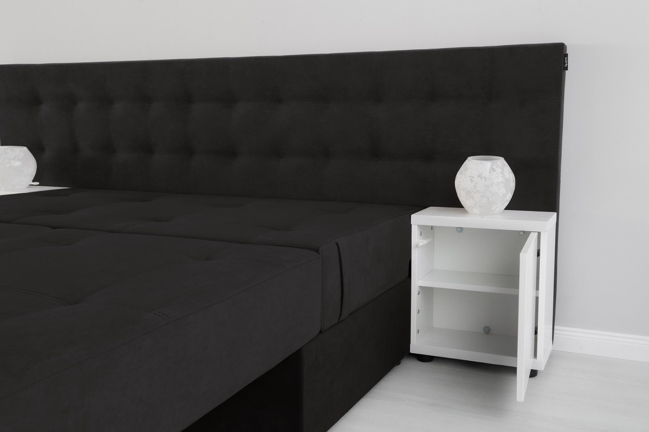 Canapea extensibilă MADRID, cu ladă de depozitare, noptiere integrate, mecanism de extindere „foarfece”, 2350x1050x1000 mm, spațiu de dormit 1550x2050 mm.