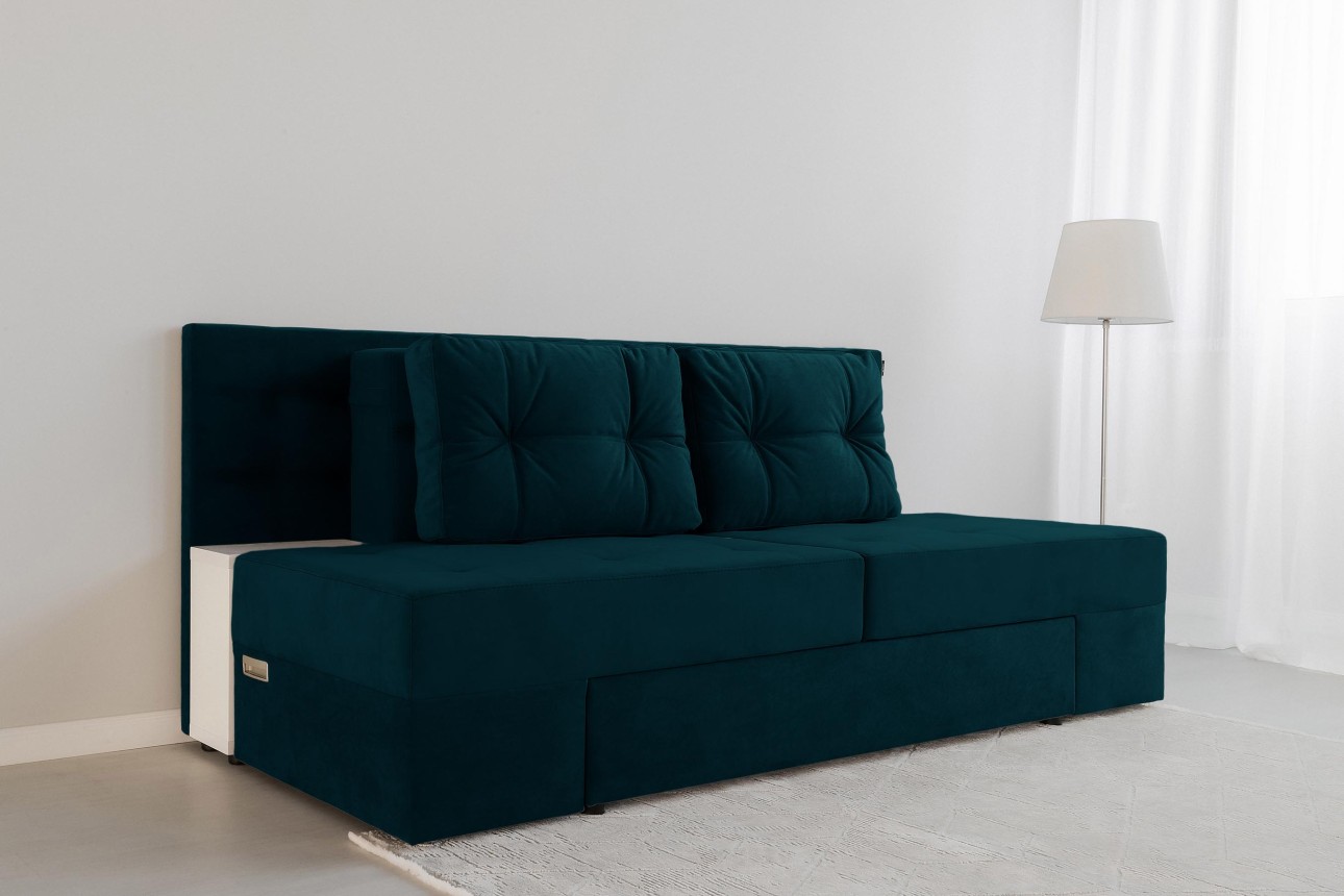 Canapea extensibilă MADRID, cu ladă de depozitare, noptiere integrate, mecanism de extindere „foarfece”, 2350x1050x1000 mm, spațiu de dormit 1550x2050 mm.