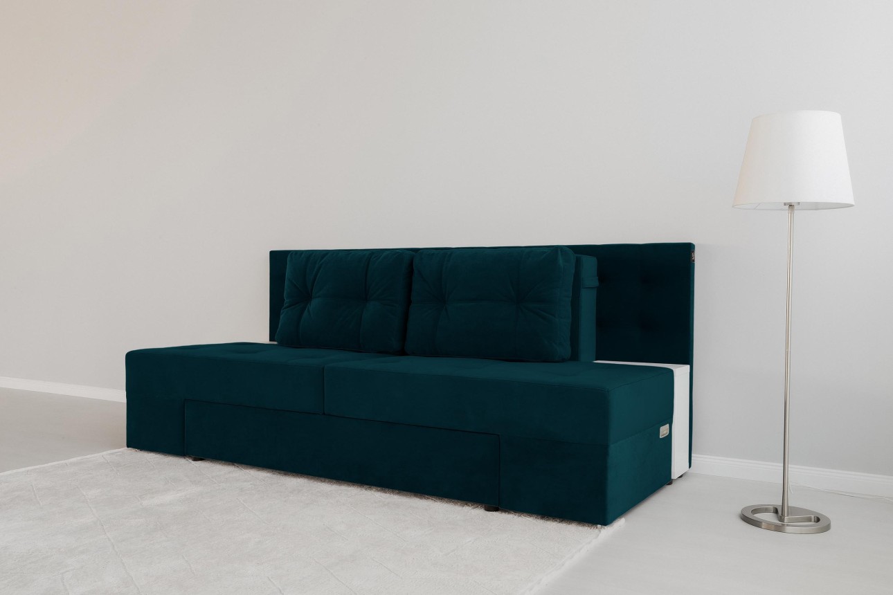 Canapea extensibilă MADRID, cu ladă de depozitare, noptiere integrate, mecanism de extindere „foarfece”, 2350x1050x1000 mm, spațiu de dormit 1550x2050 mm.