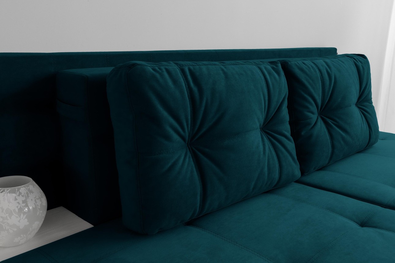 Canapea extensibilă MADRID, cu ladă de depozitare, noptiere integrate, mecanism de extindere „foarfece”, 2350x1050x1000 mm, spațiu de dormit 1550x2050 mm.