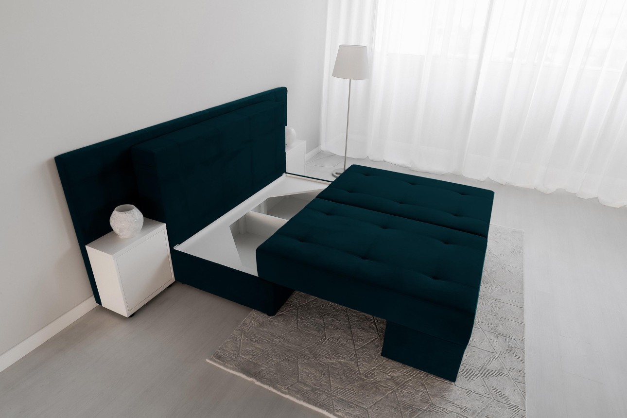 Canapea extensibilă MADRID, cu ladă de depozitare, noptiere integrate, mecanism de extindere „foarfece”, 2350x1050x1000 mm, spațiu de dormit 1550x2050 mm.