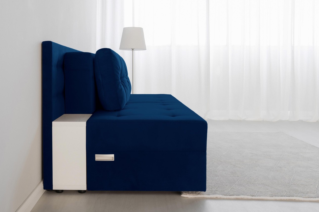 Canapea extensibilă MADRID, cu ladă de depozitare, noptiere integrate, mecanism de extindere „foarfece”, 2350x1050x1000 mm, spațiu de dormit 1550x2050 mm.