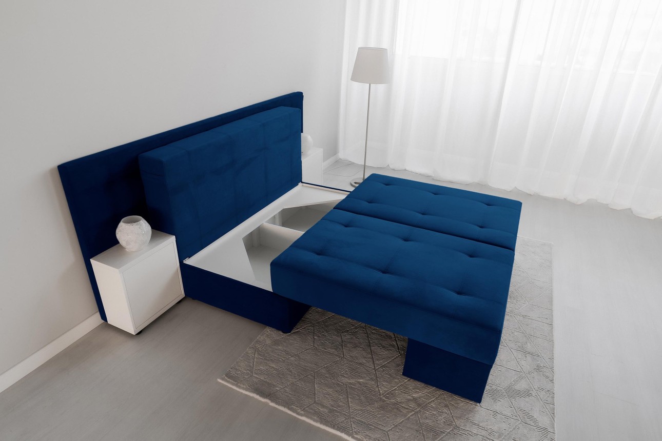 Canapea extensibilă MADRID, cu ladă de depozitare, noptiere integrate, mecanism de extindere „foarfece”, 2350x1050x1000 mm, spațiu de dormit 1550x2050 mm.