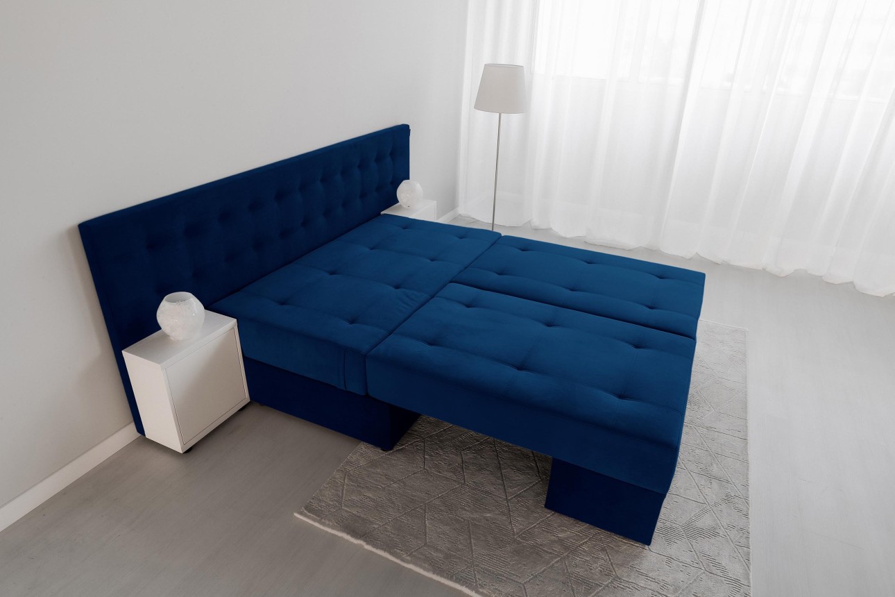 Canapea extensibilă MADRID, cu ladă de depozitare, noptiere integrate, mecanism de extindere „foarfece”, 2350x1050x1000 mm, spațiu de dormit 1550x2050 mm.