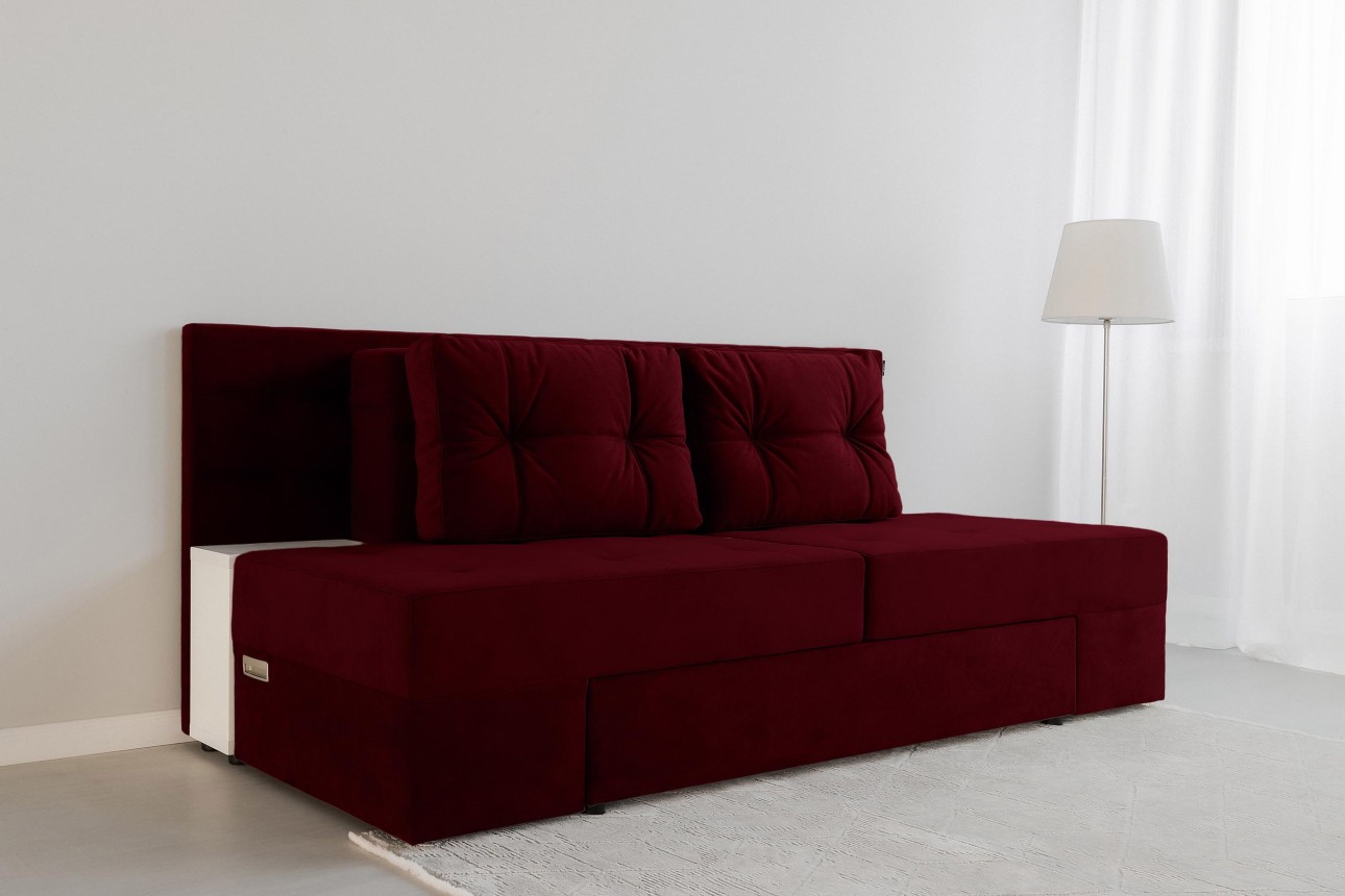 Canapea extensibilă MADRID, cu ladă de depozitare, noptiere integrate, mecanism de extindere „foarfece”, 2350x1050x1000 mm, spațiu de dormit 1550x2050 mm.