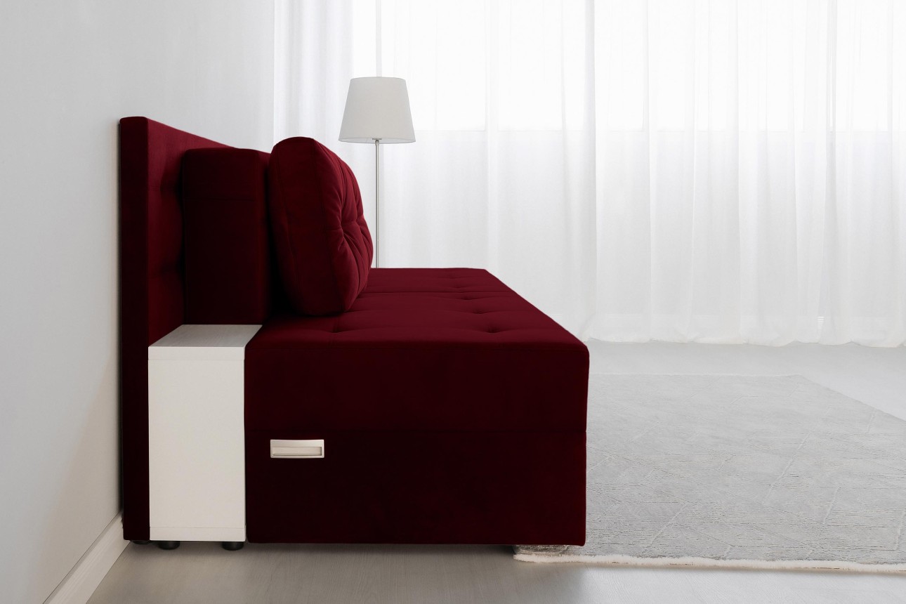 Canapea extensibilă MADRID, cu ladă de depozitare, noptiere integrate, mecanism de extindere „foarfece”, 2350x1050x1000 mm, spațiu de dormit 1550x2050 mm.
