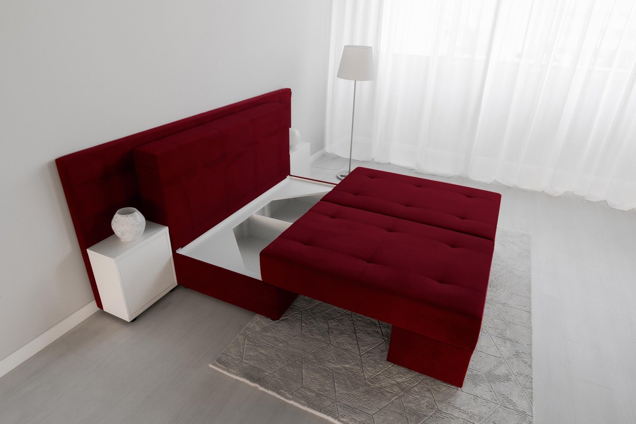 Canapea extensibilă MADRID, cu ladă de depozitare, noptiere integrate, mecanism de extindere „foarfece”, 2350x1050x1000 mm, spațiu de dormit 1550x2050 mm.