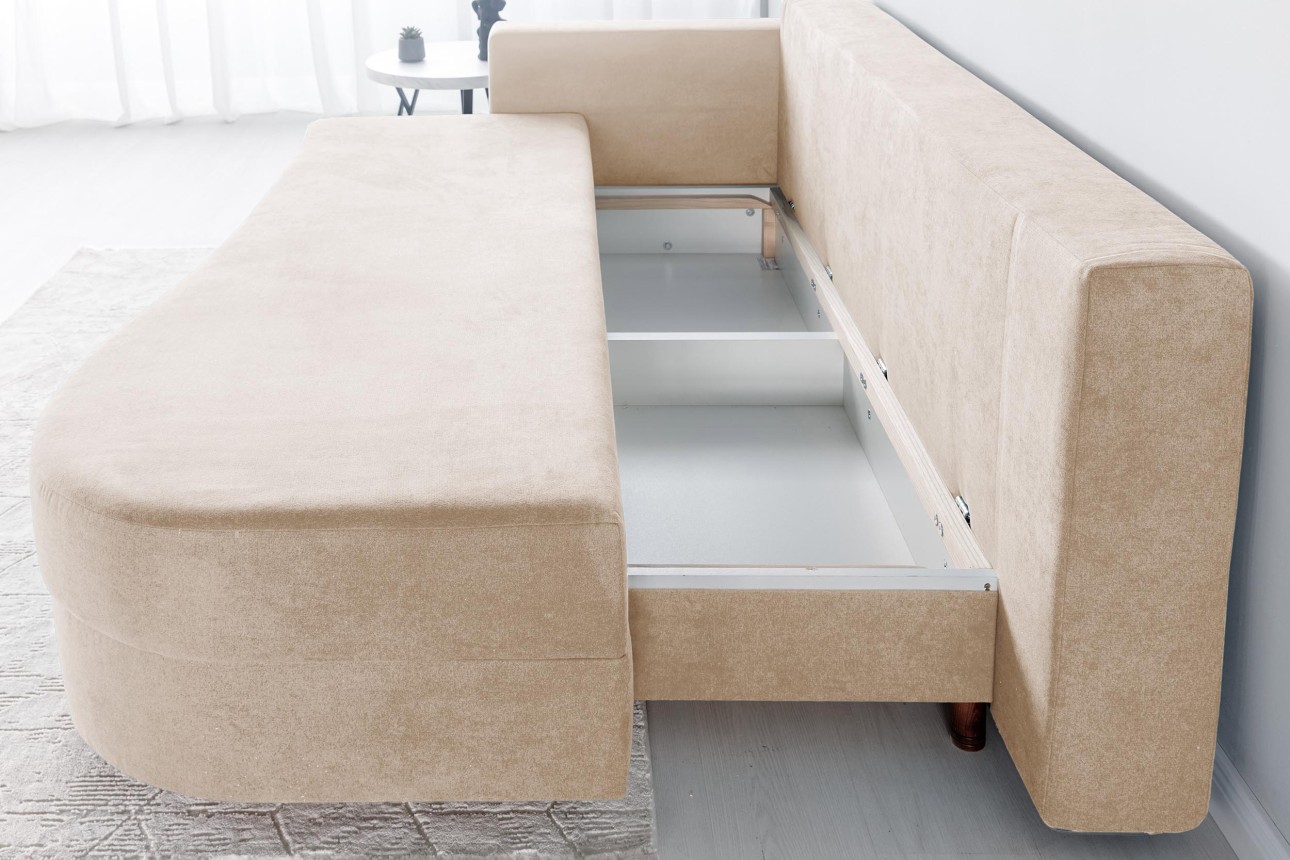 Canapea extensibilă GRACE (cotieră stânga), cu ladă de depozitare, 2300x1000x770 mm, spațiu de dormit 2100x1500 mm.