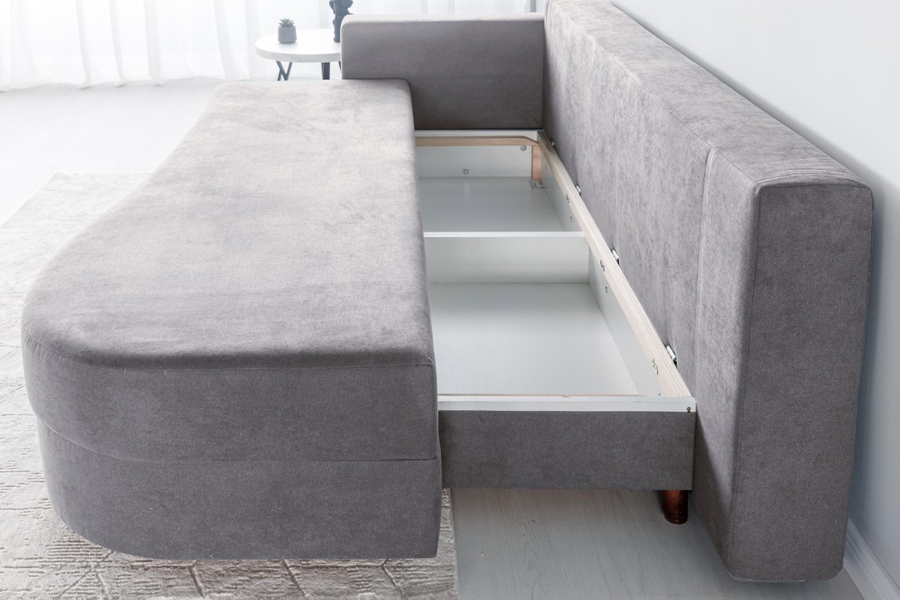 Canapea extensibilă GRACE (cotieră stânga), cu ladă de depozitare, 2300x1000x770 mm, spațiu de dormit 2100x1500 mm.