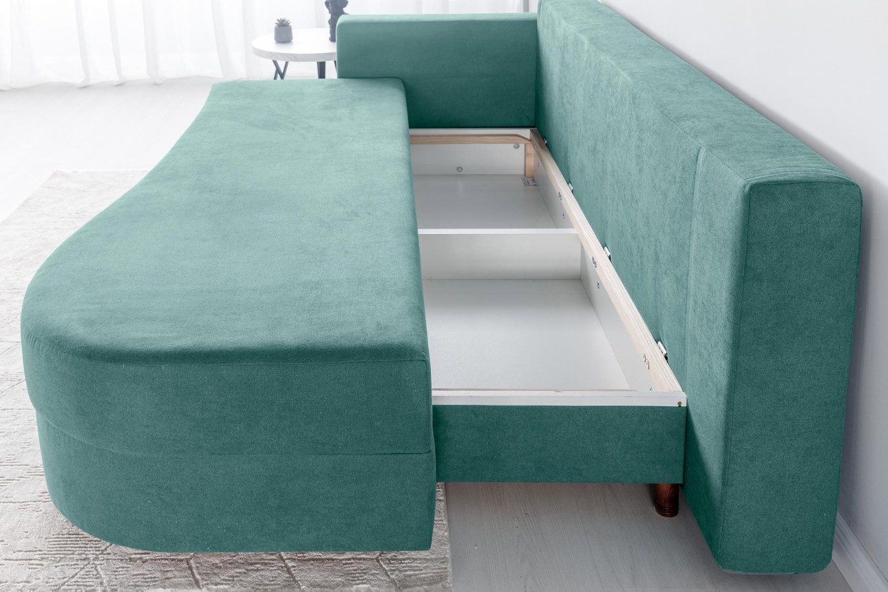 Canapea extensibilă GRACE (cotieră stânga), cu ladă de depozitare, 2300x1000x770 mm, spațiu de dormit 2100x1500 mm.