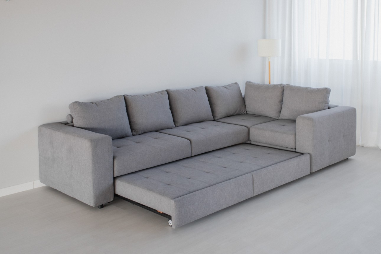 Colțar modular STONE (ansamblul 7) , extensibil, ladă de depozitare, spațiu de dormit 2000x2000 mm.