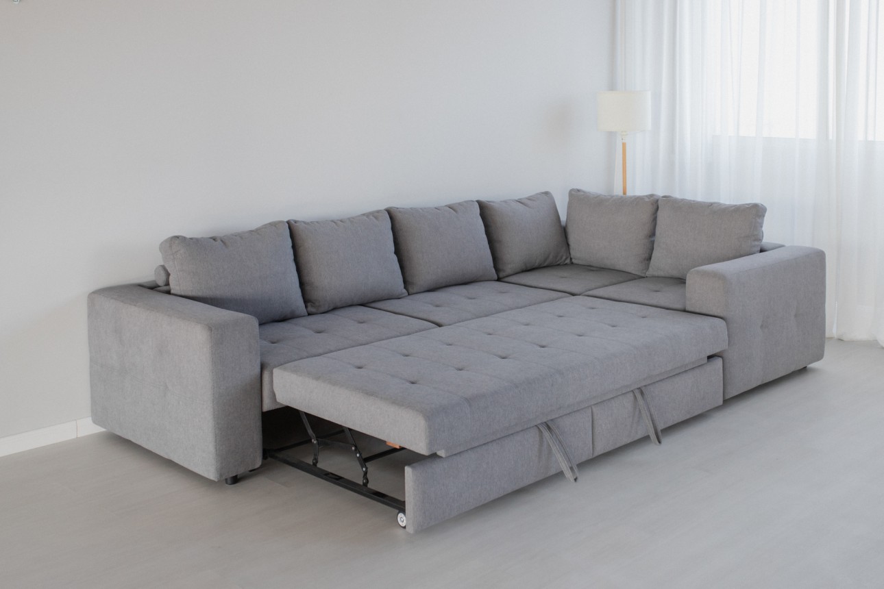 Colțar modular STONE (ansamblul 7) , extensibil, ladă de depozitare, spațiu de dormit 2000x2000 mm.