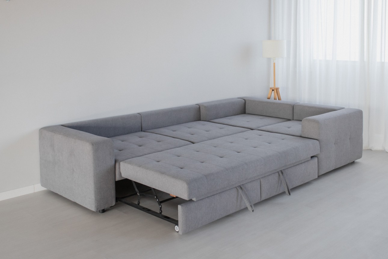 Colțar modular STONE (ansamblul 7) , extensibil, ladă de depozitare, spațiu de dormit 2000x2000 mm.
