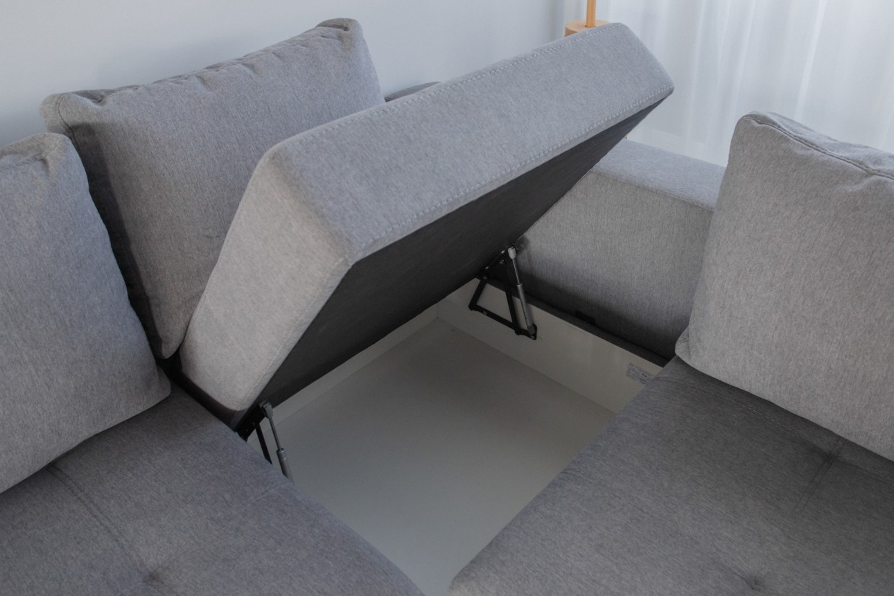 Colțar modular STONE (ansamblul 7) , extensibil, ladă de depozitare, spațiu de dormit 2000x2000 mm.