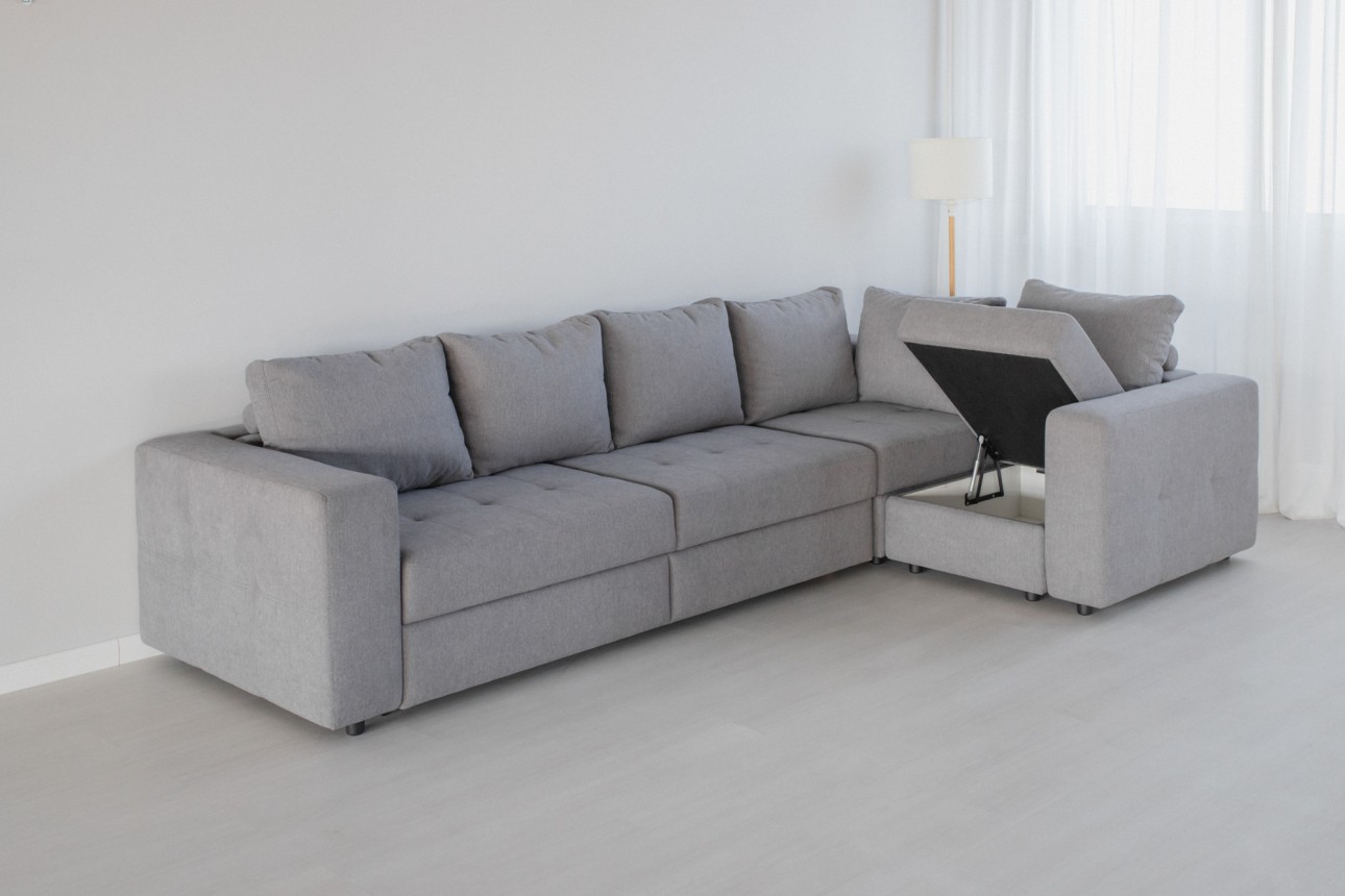 Colțar modular STONE (ansamblul 7) , extensibil, ladă de depozitare, spațiu de dormit 2000x2000 mm.