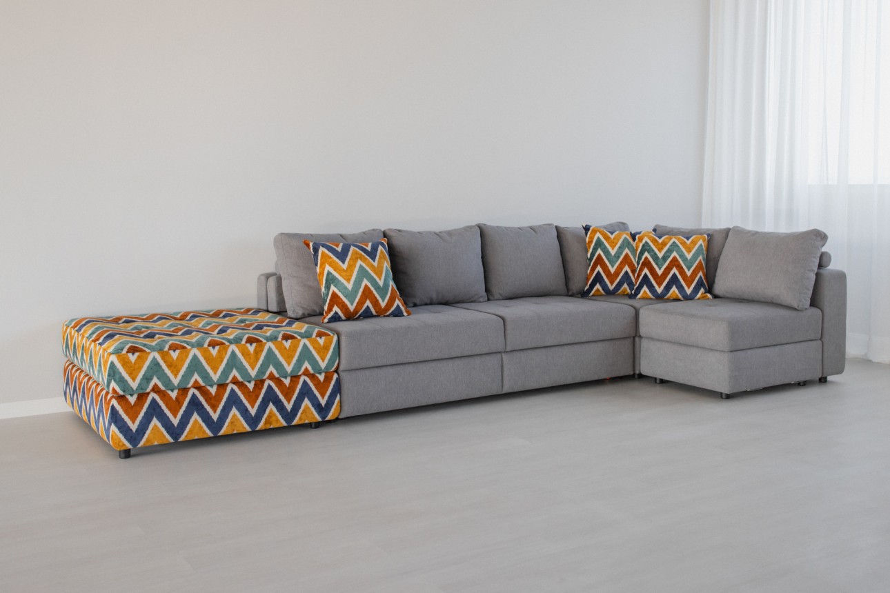 Colțar modular STONE (ansamblul 6), extensibil, ladă de depozitare, spațiu de dormit 2000x2000 mm.