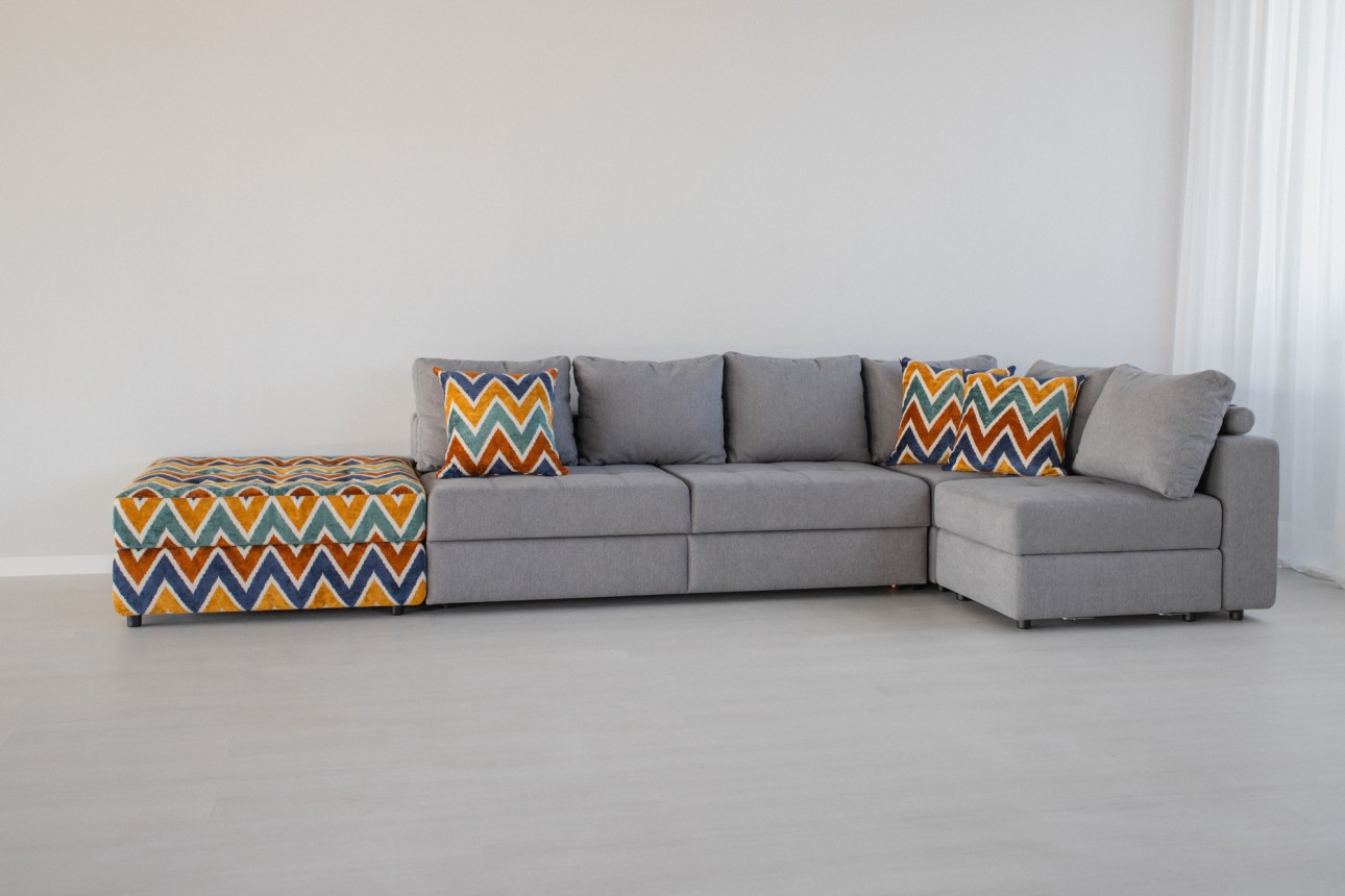 Colțar modular STONE (ansamblul 6), extensibil, ladă de depozitare, spațiu de dormit 2000x2000 mm.