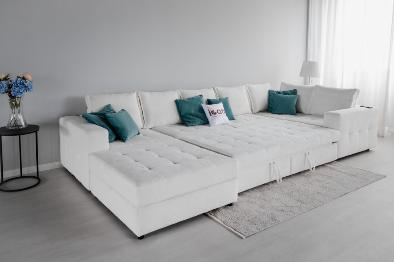 Colțar modular STONE (ansamblul 9), extensibil, ladă de depozitare, spațiu de dormit 2000x2000