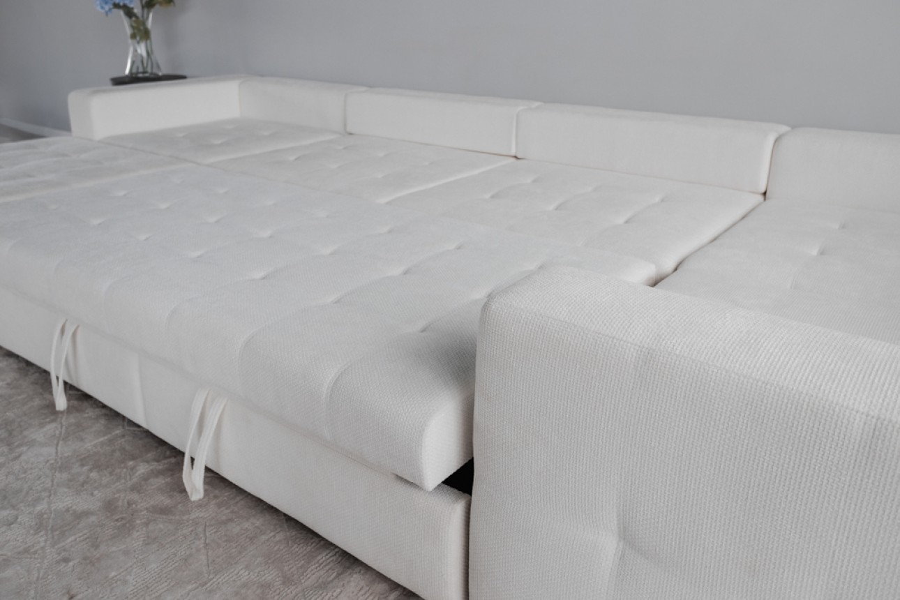 Colțar modular STONE (ansamblul 9), extensibil, ladă de depozitare, spațiu de dormit 2000x2000