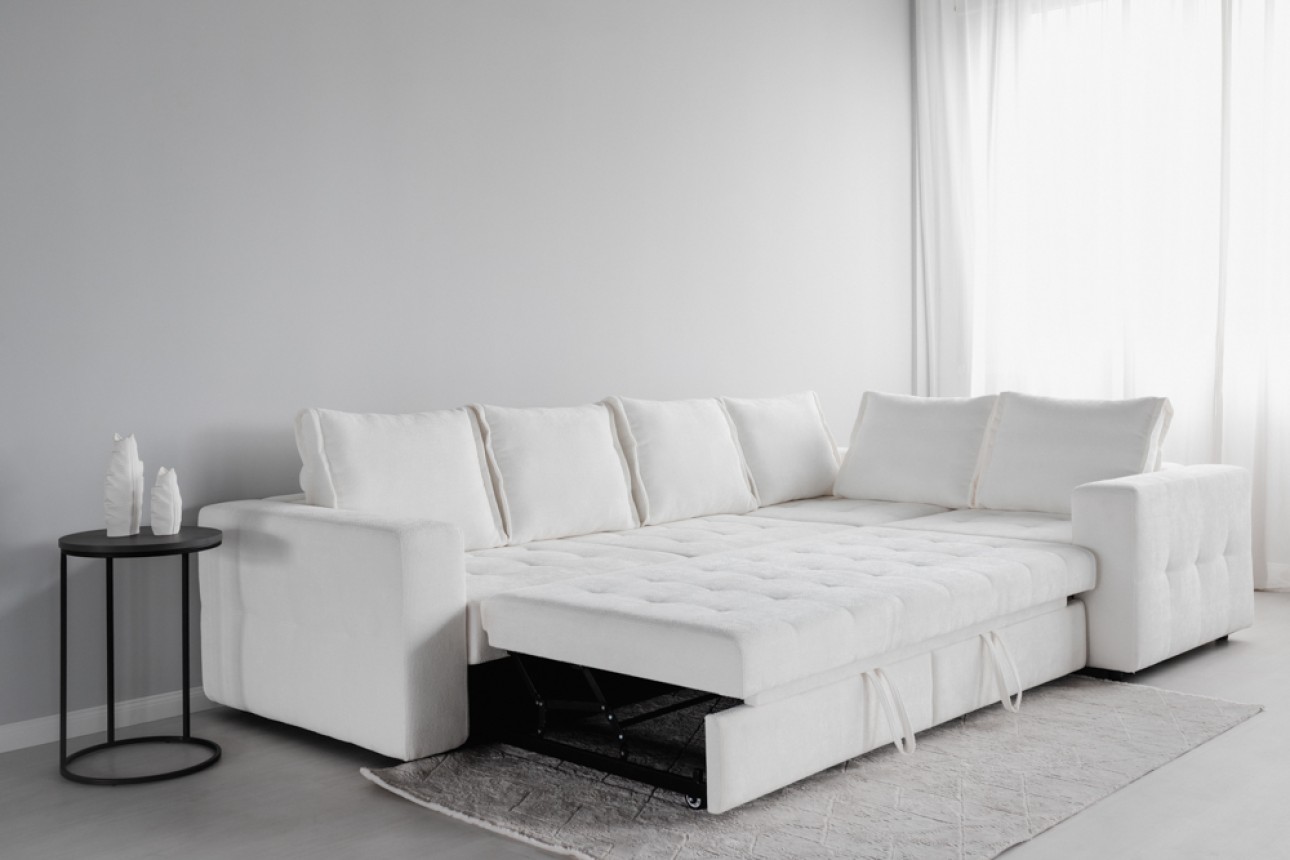 Colțar modular STONE (ansamblul 7) , extensibil, ladă de depozitare, spațiu de dormit 2000x2000 mm.