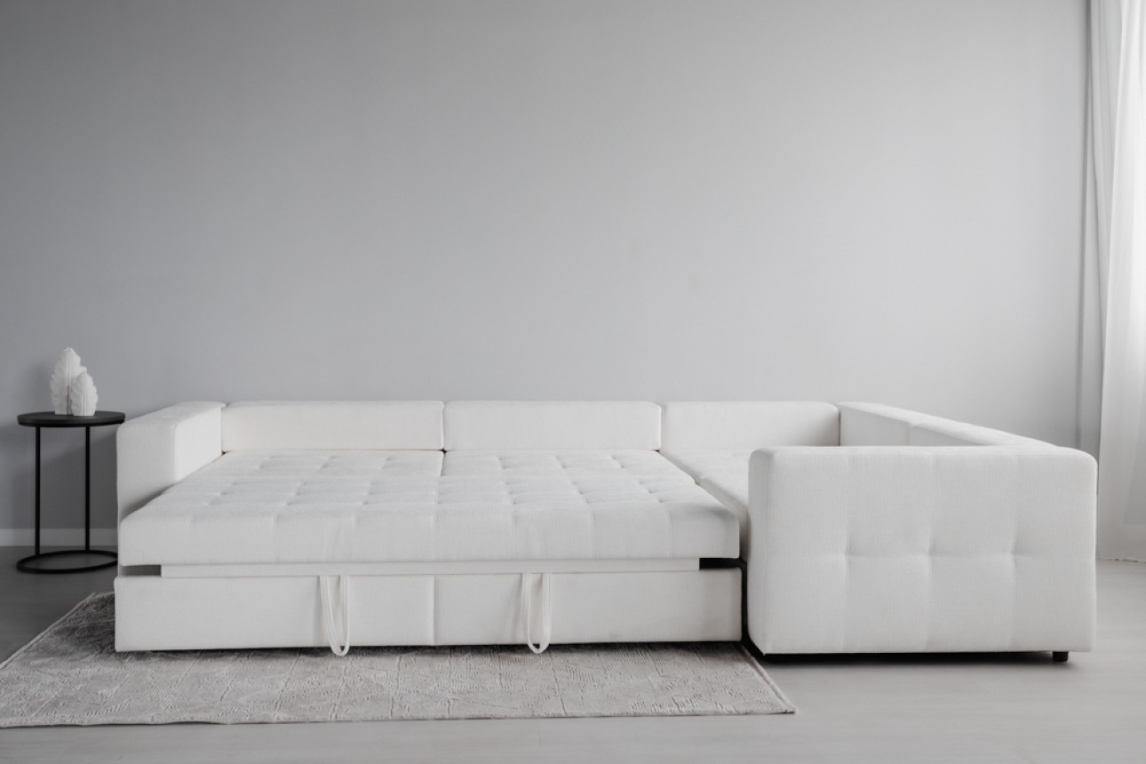 Colțar modular STONE (ansamblul 7) , extensibil, ladă de depozitare, spațiu de dormit 2000x2000 mm.