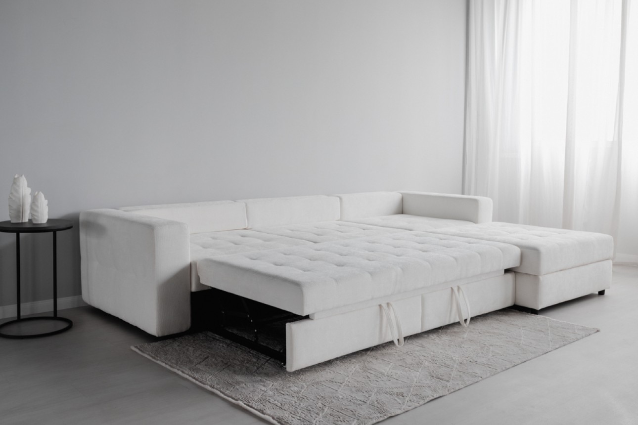 Colțar modular STONE (ansamblul 5), extensibil, ladă de depozitare, spațiu de dormit 2000x2000 mm