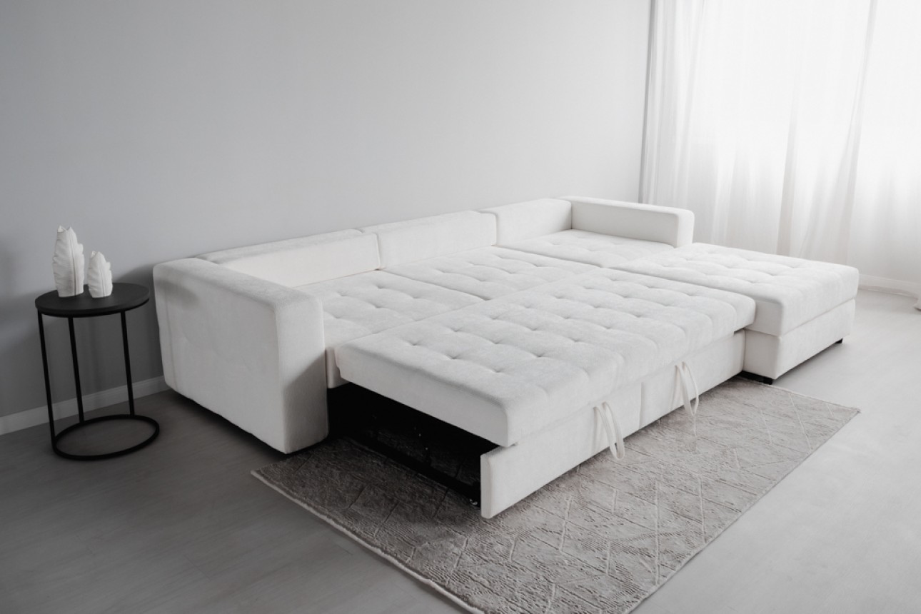 Colțar modular STONE (ansamblul 5), extensibil, ladă de depozitare, spațiu de dormit 2000x2000 mm