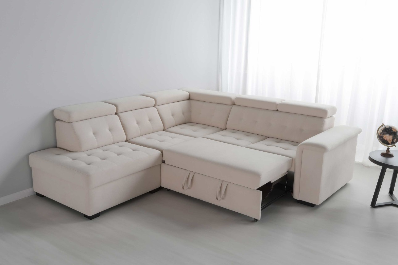 Colțar modular MISTRÁL (ansamblul 2), extensibil, tetiere reglabile, 1200x1000x950 mm, spațiu de dormit 1200x1200.