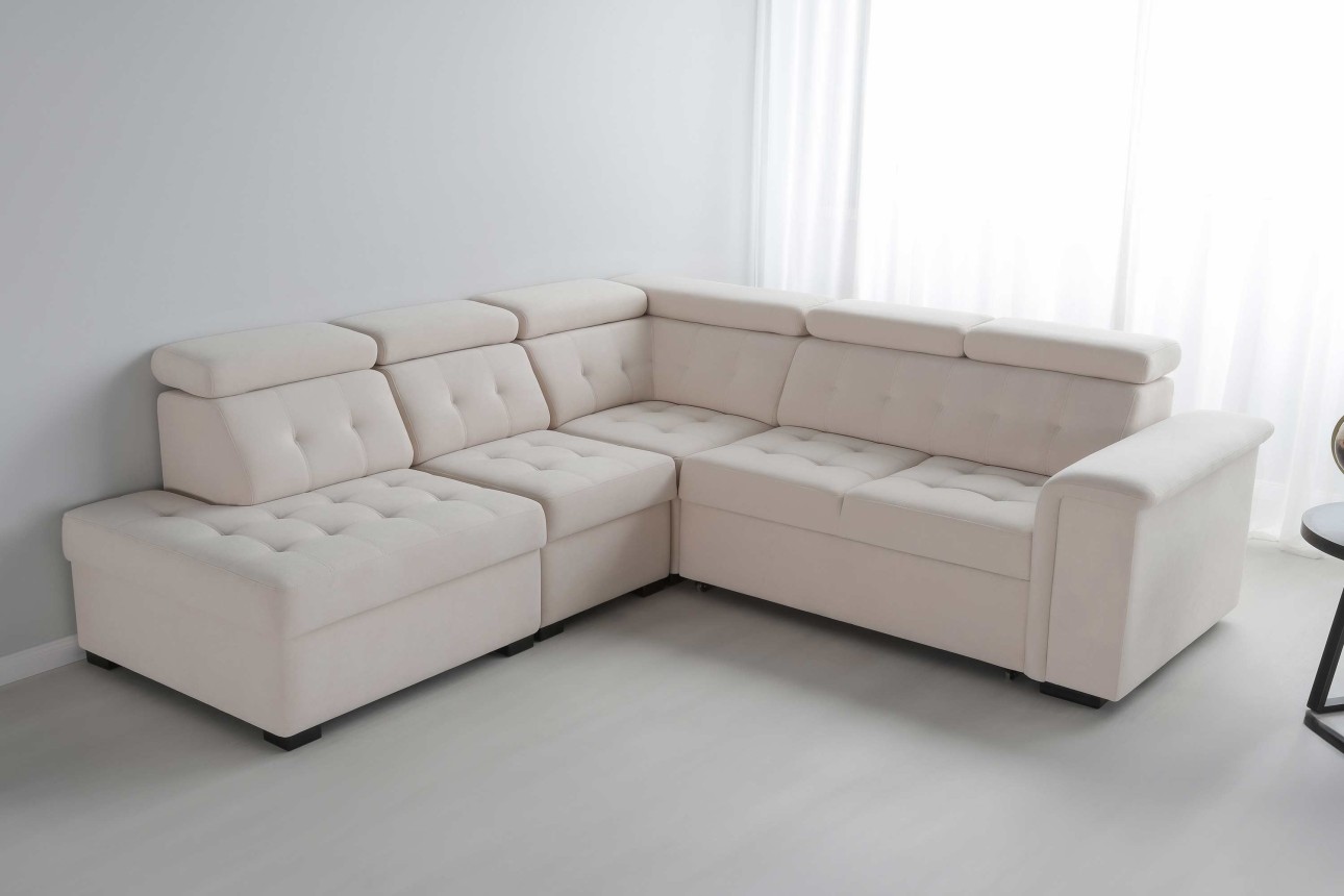 Colțar modular MISTRÁL (ansamblul 2), extensibil, tetiere reglabile, 1200x1000x950 mm, spațiu de dormit 1200x1200.