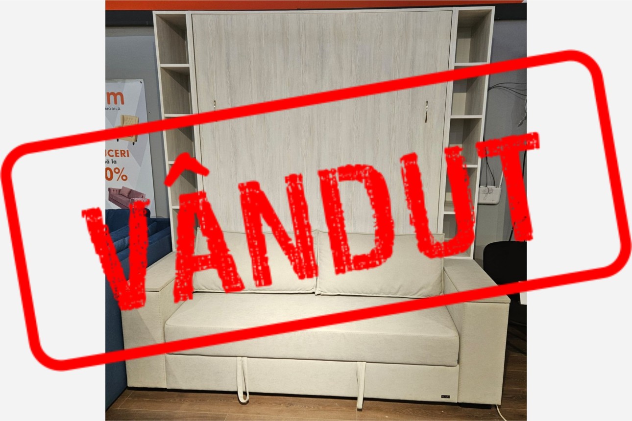 Pat rabatabil cu canapea liniara pe perete, cu mecanism pneumatic si somiera inclusa 1600x2000