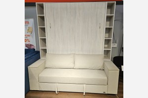 Pat rabatabil cu canapea liniara pe perete, cu mecanism pneumatic si somiera inclusa 1600x2000