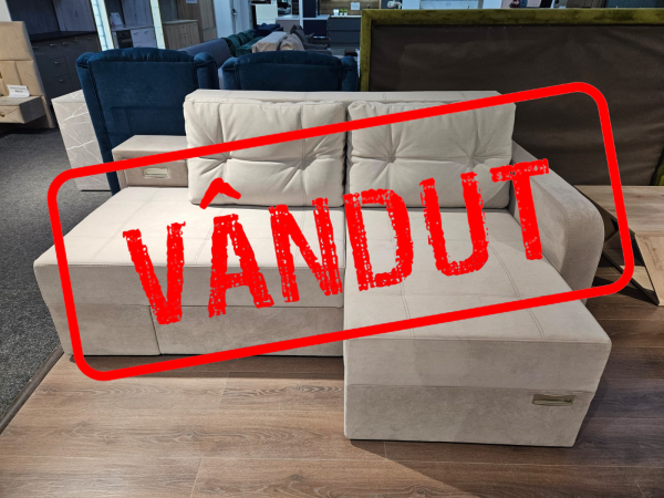 Colțar extensibil MADRID, șezlong dreapta, cu ladă de depozitare, o noptieră integrată, mecanism de extindere „foarfece”, 2100x1500x850 mm, spațiu de dormit 1550x2050 mm.