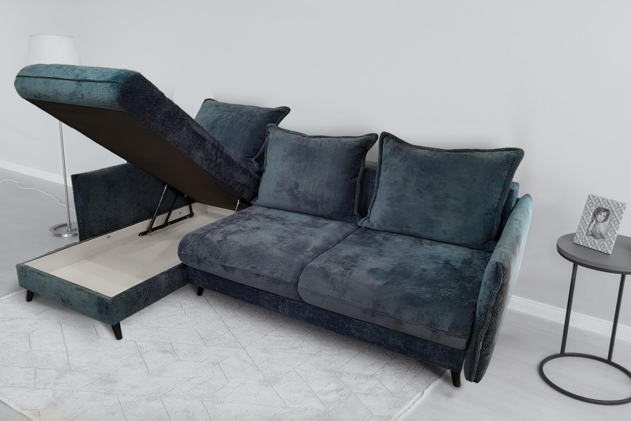 Colțar extensibil Airy, cu ladă de depozitare, 2300x1600x750 mm, spațiu de dormit 1570x2140x750 mm