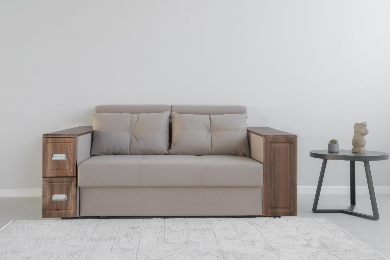 Canapea extensibilă PALERMO 1400, cotiere cu spațiu de depozitare și minibar, 2000x1000x780 mm, suprafața dormit 1400x2020 mm