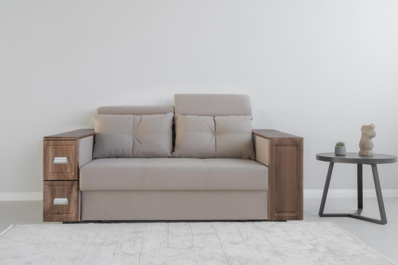 Canapea extensibilă PALERMO 1400, cotiere cu spațiu de depozitare și minibar, 2000x1000x780 mm, suprafața dormit 1400x2020 mm