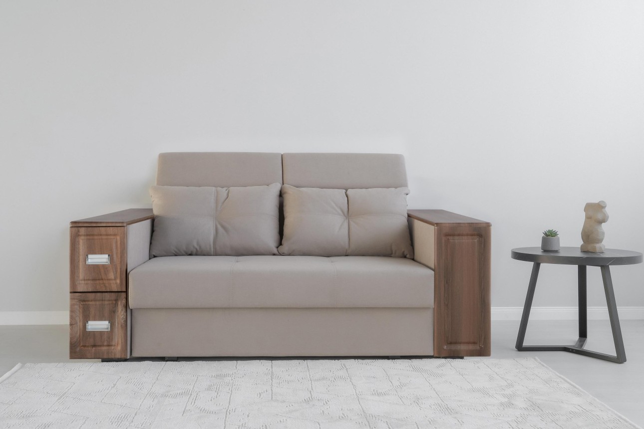 Canapea extensibilă PALERMO 1400, cotiere cu spațiu de depozitare și minibar, 2000x1000x780 mm, suprafața dormit 1400x2020 mm