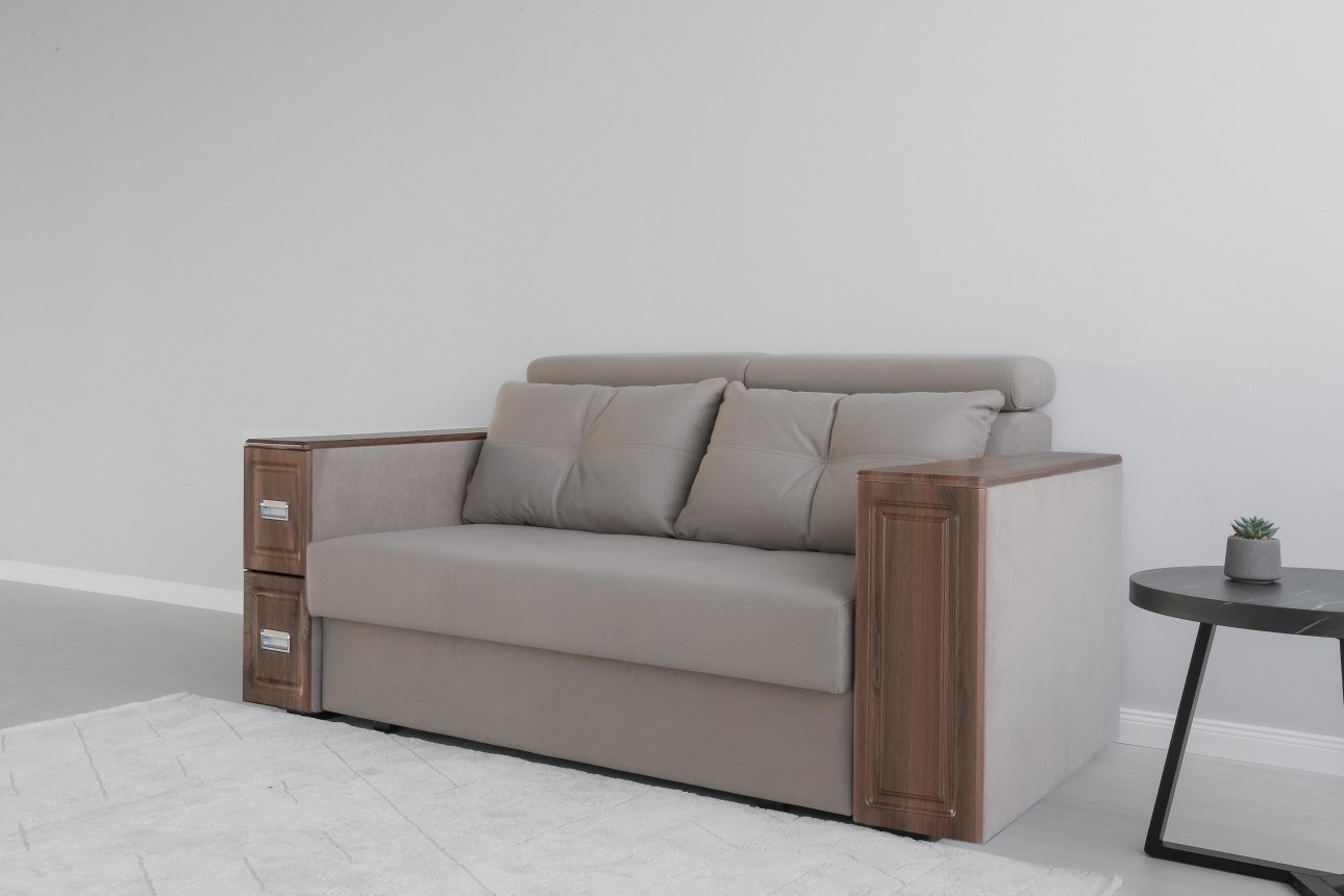 Canapea extensibilă PALERMO 1400, cotiere cu spațiu de depozitare și minibar, 2000x1000x780 mm, suprafața dormit 1400x2020 mm