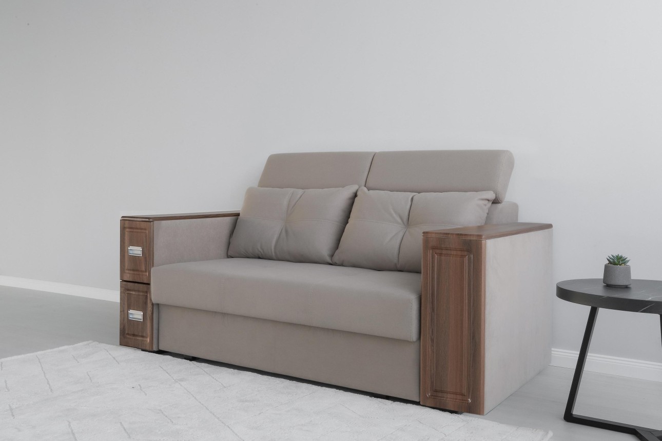 Canapea extensibilă PALERMO 1400, cotiere cu spațiu de depozitare și minibar, 2000x1000x780 mm, suprafața dormit 1400x2020 mm