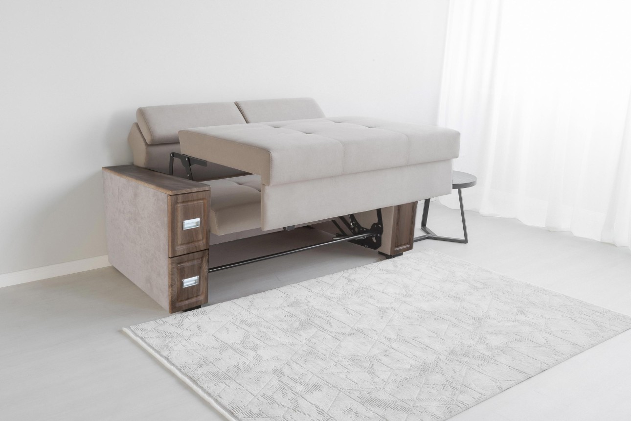 Canapea extensibilă PALERMO 1400, cotiere cu spațiu de depozitare și minibar, 2000x1000x780 mm, suprafața dormit 1400x2020 mm