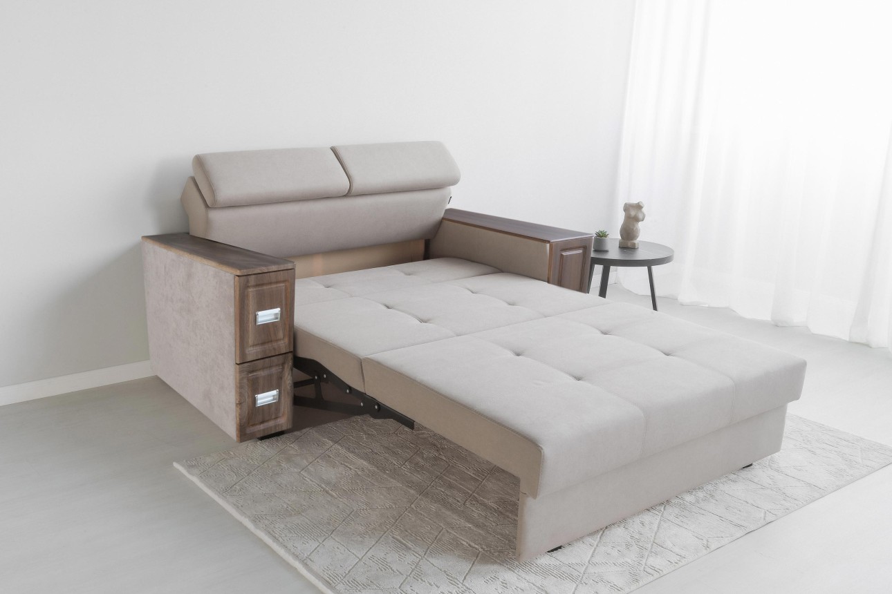 Canapea extensibilă PALERMO 1400, cotiere cu spațiu de depozitare și minibar, 2000x1000x780 mm, suprafața dormit 1400x2020 mm