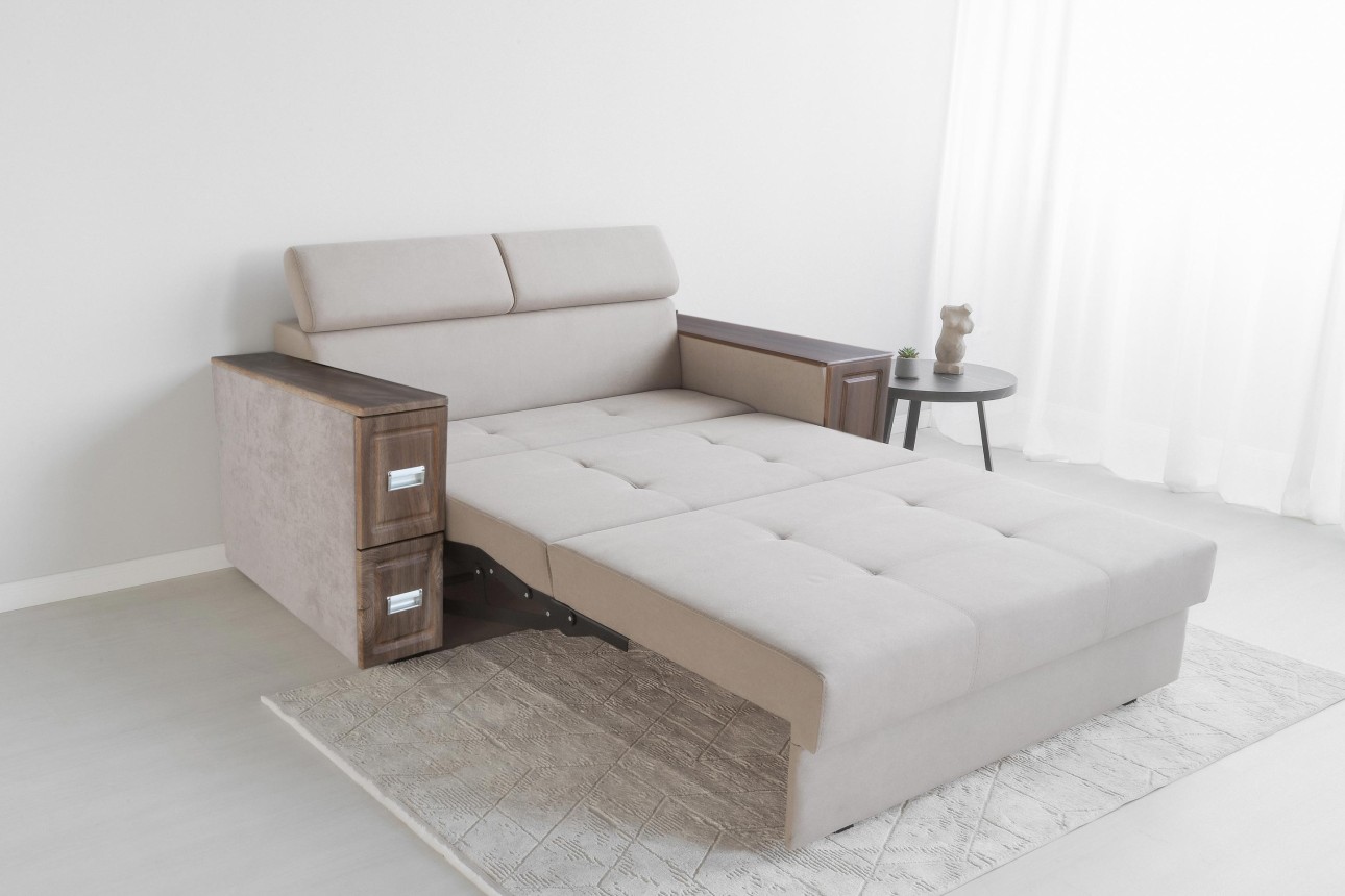 Canapea extensibilă PALERMO 1400, cotiere cu spațiu de depozitare și minibar, 2000x1000x780 mm, suprafața dormit 1400x2020 mm