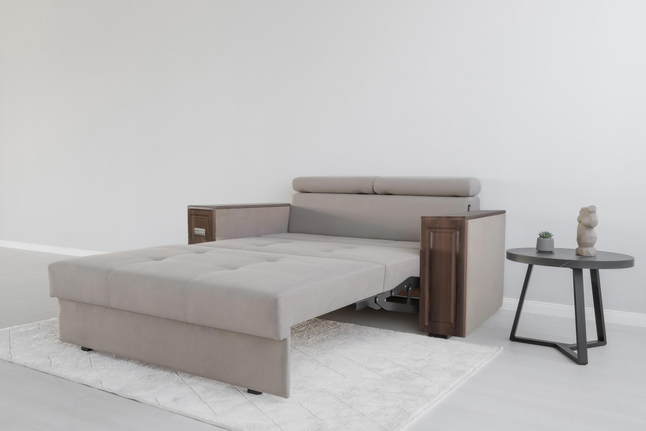 Canapea extensibilă PALERMO 1400, cotiere cu spațiu de depozitare și minibar, 2000x1000x780 mm, suprafața dormit 1400x2020 mm