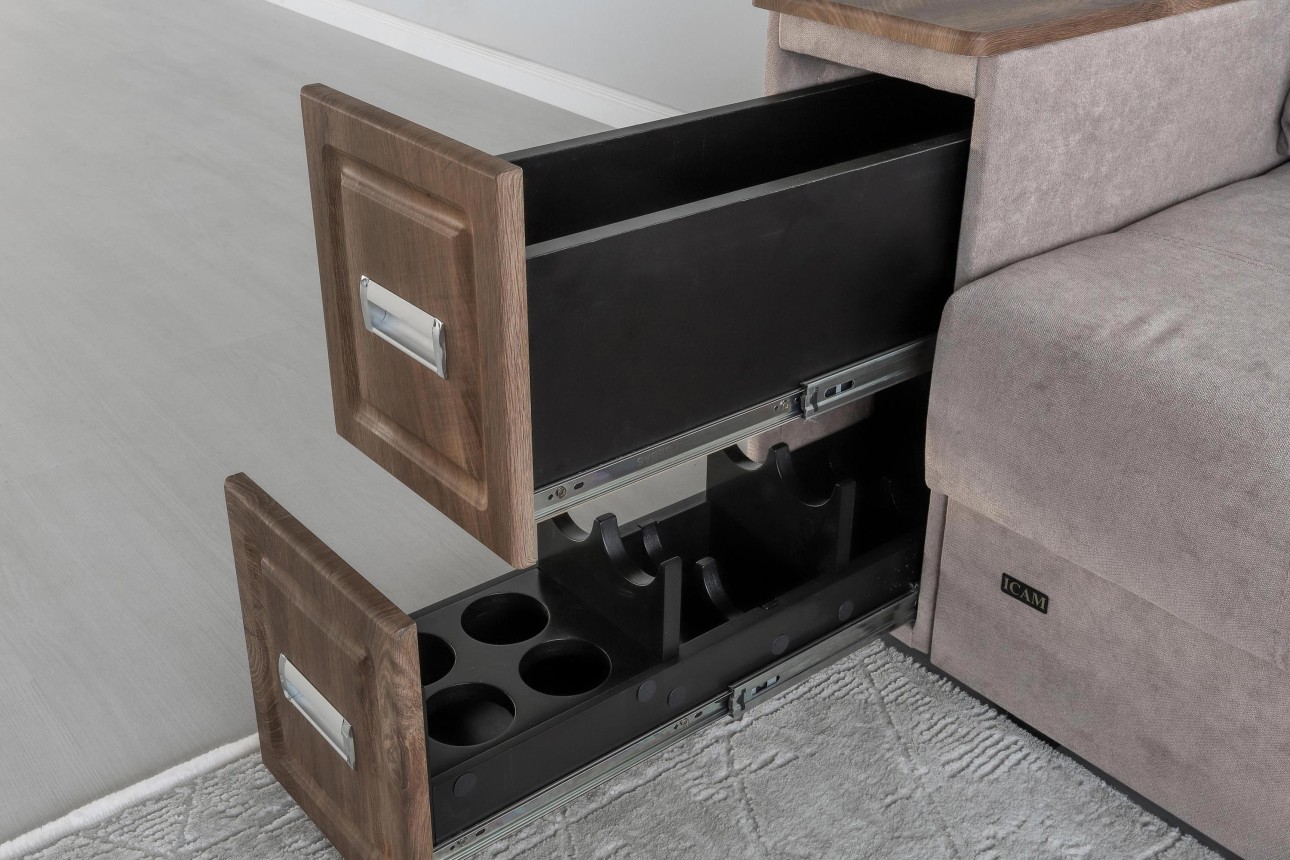 Canapea extensibilă PALERMO 1400, cotiere cu spațiu de depozitare și minibar, 2000x1000x780 mm, suprafața dormit 1400x2020 mm