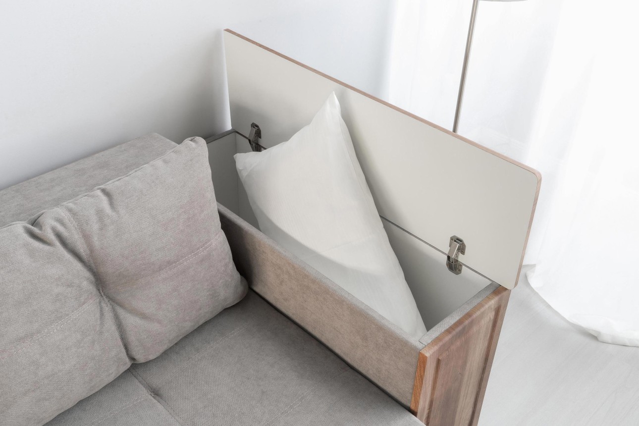 Canapea extensibilă PALERMO 1400, cotiere cu spațiu de depozitare și minibar, 2000x1000x780 mm, suprafața dormit 1400x2020 mm