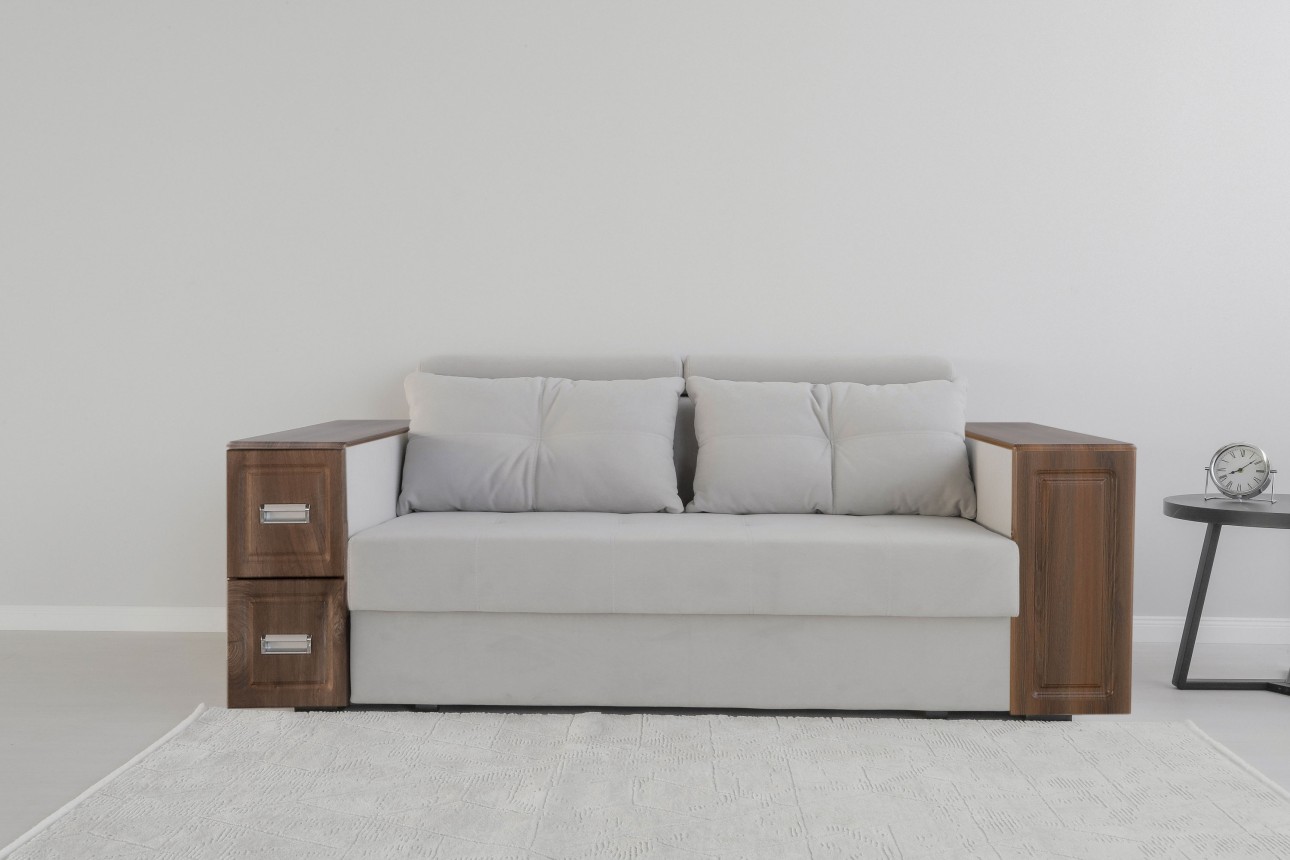 Canapea extensibilă PALERMO 1600, cotiere cu spațiu de depozitare și minibar, 2200x1000x780 mm, suprafața dormit 1600x2020 mm