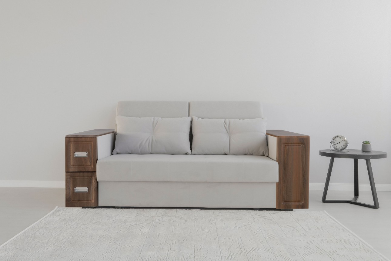 Canapea extensibilă PALERMO 1600, cotiere cu spațiu de depozitare și minibar, 2200x1000x780 mm, suprafața dormit 1600x2020 mm